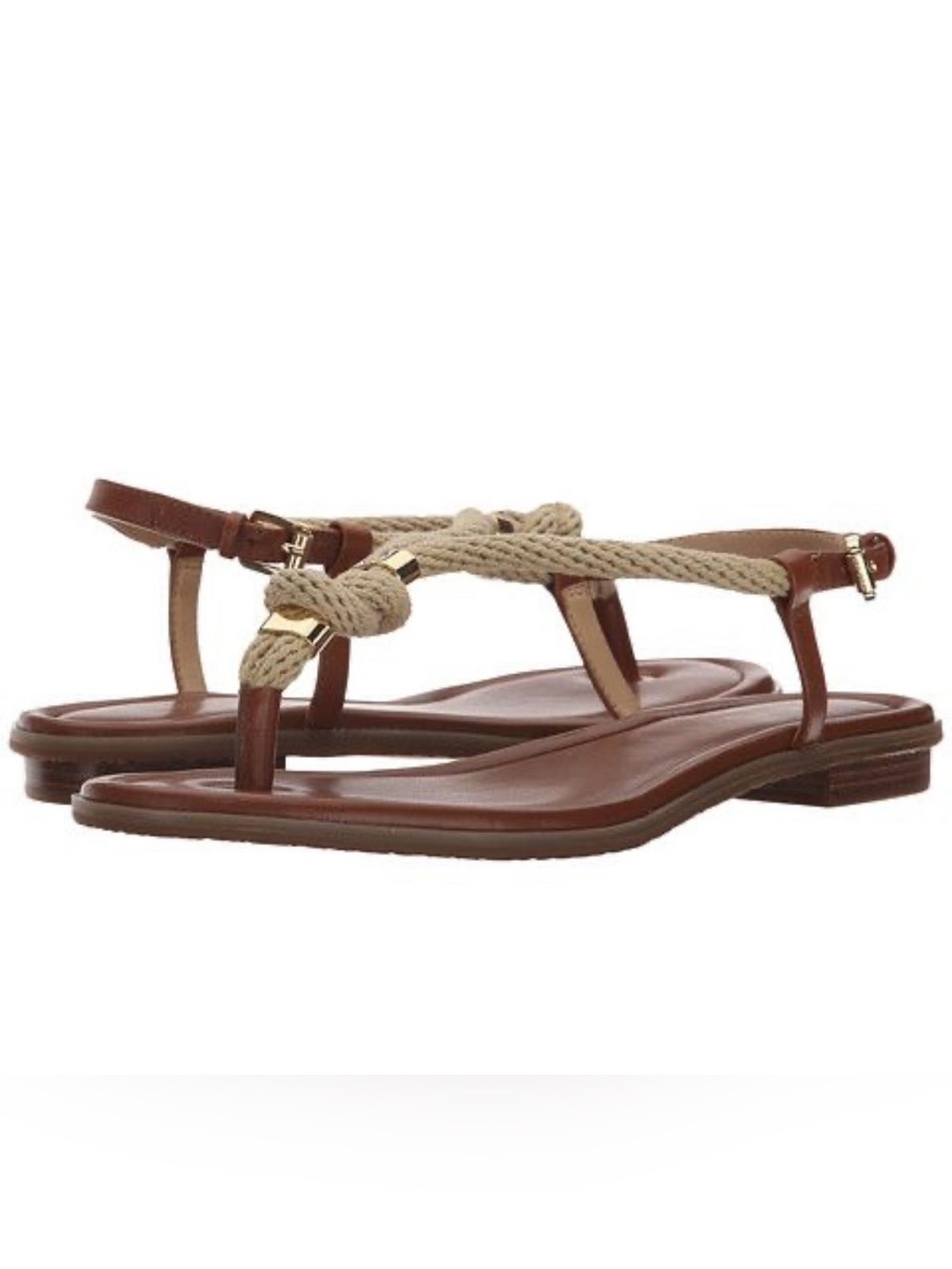 Michael Kors Tan and Beige Rope T-Strap Sandals size 6.5. Like new condition. - Picture 3 of 7